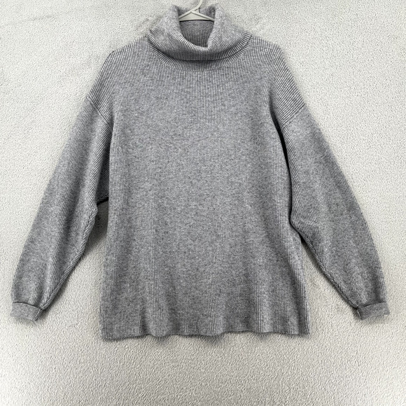 Free People Turtleneck Sweater Women XS Gray Oversize Boxy Boho Dropped Shoulder - Picture 2 of 11